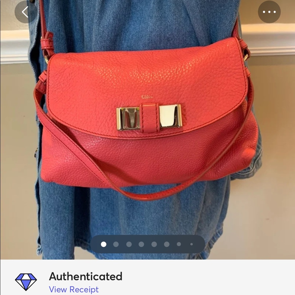 AUTH Chloe Pink Leather Ribbon Crossbody Bag